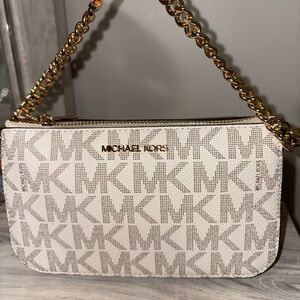 Michael Kors Cream and Gold Logo Clutch